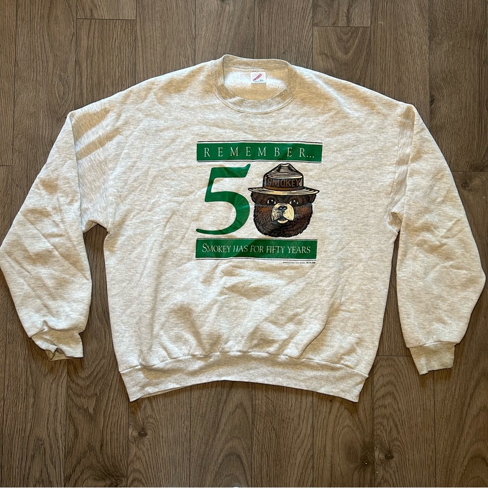 Vintage Smokey The Bear 50th Anniversary Graphic Grey Crewneck Sweatshirt XL